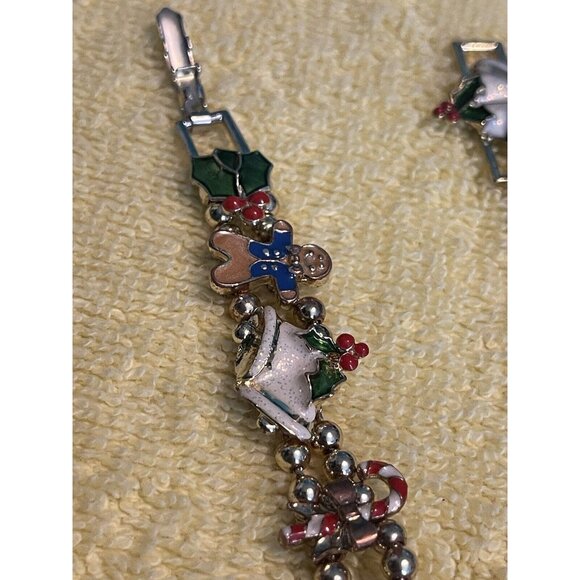 Christmas Bracelet Slider Vintage Charm Gold Tone Enamel Multi Avon 9inch Long - Picture 2 of 5